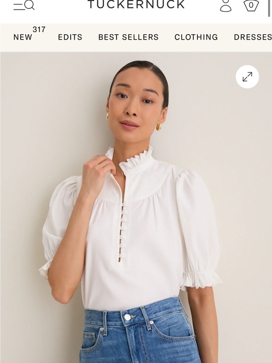 Pomander Place Tops - Pomander Place White Ruffled High-Neck Selena Puff Sleeve Blouse